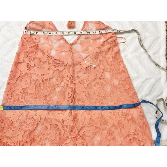 Flying Tomato Boho Swimsuit Cover Up Dress Sheer Lace Halter V Neck Fringe Small - Picture 6 of 11
